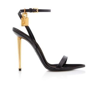 TOM FORD BLACK LEATHER PADLOCK 105 MM SANDAL- SIZE 39EU/9US EXCELLENT CONDITION